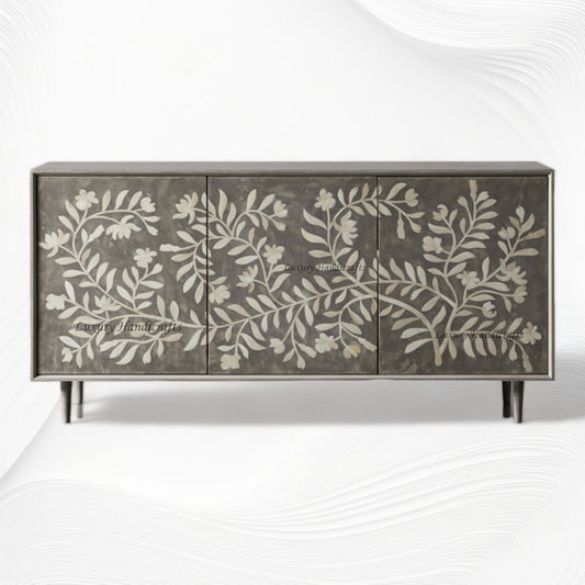 Mother of Pearl Inlay Flower Media Console Dusk Finish