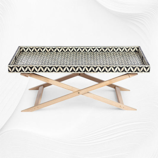 Bone Inlay Geometric Tray Coffee Table Black