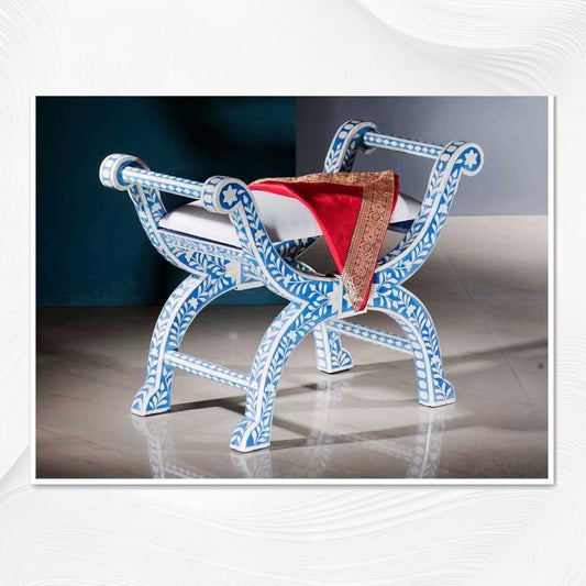 Bone Inlay Jenny Stool Floral Design Blue