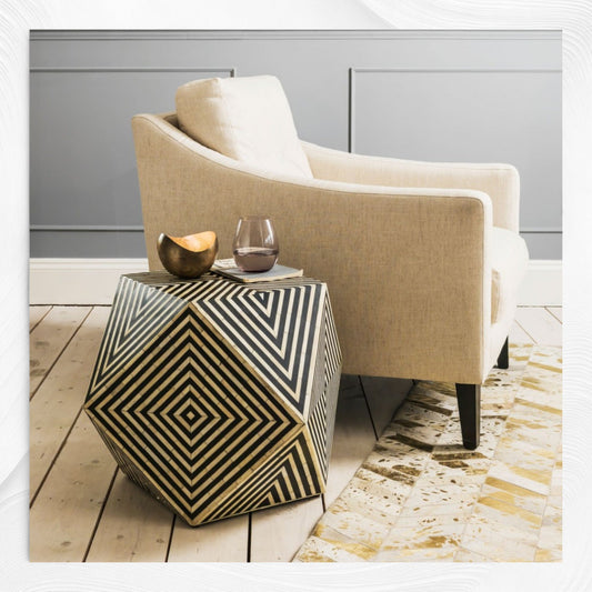 Bone Inlay Octagonal Stool Black