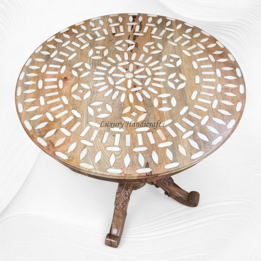 Bone Inlay Round Dining Table Natural