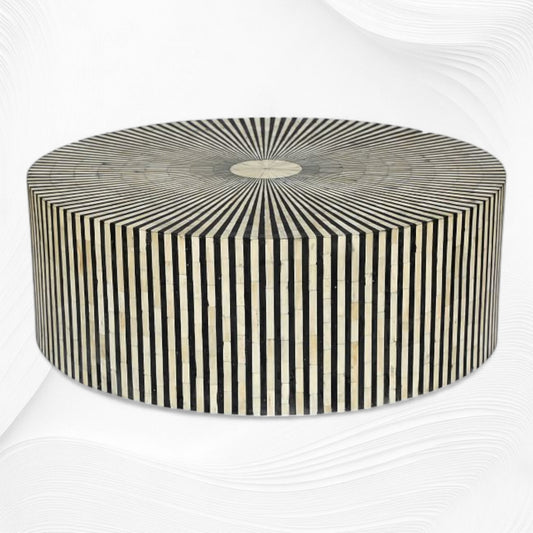 Bone Inlay Round Stripe Coffee Table Black