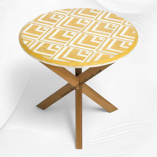 Bone Inlay Side Table V Design Yellow