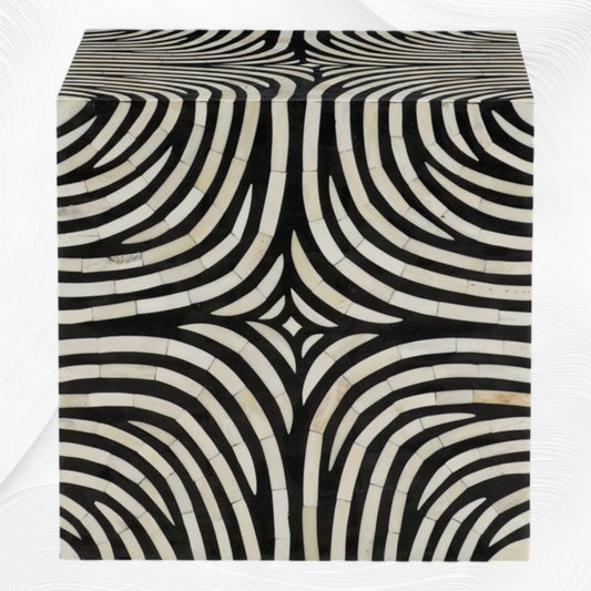 Bone Inlay Zebra Design Side End Table Black