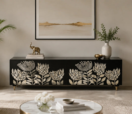 Lucas Bone Inlay Media Console Black