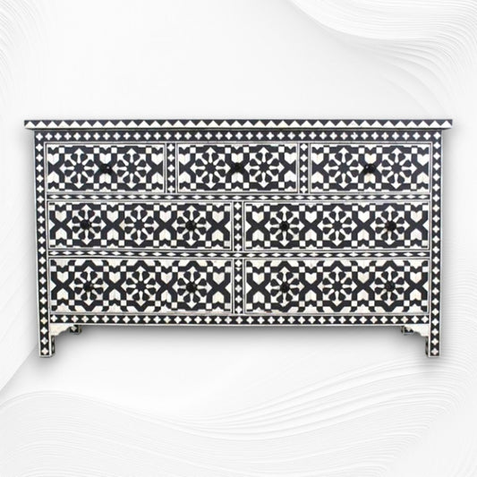Bone Inlay Moroccan 7 Drawer Chest Black