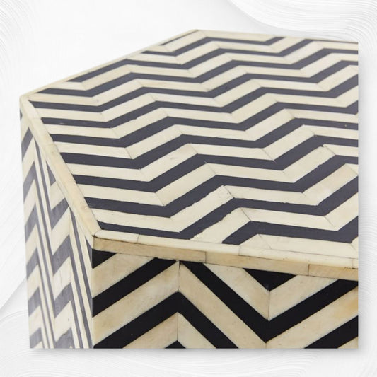 Chevron Bone Inlay Hexagonal Side Table Black
