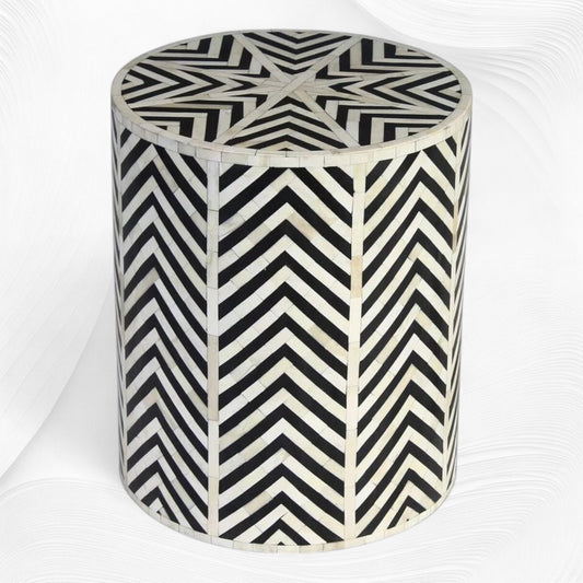 Chevron Bone Inlay Stool Black