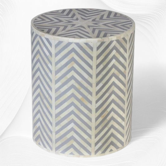 Chevron Bone Inlay Stool Grey