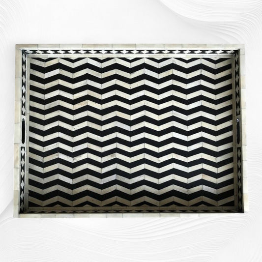 Chevron Bone Inlay Tray Black