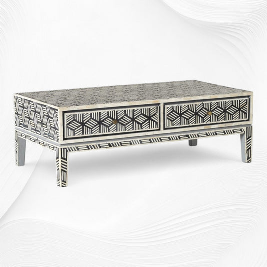 Cube Optical Bone Inlay Coffee Table Black