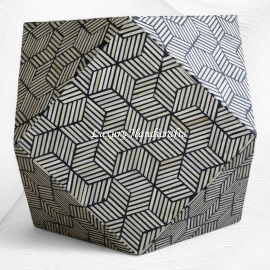 Cube Optical Bone Inlay Octagonal Side Table Black