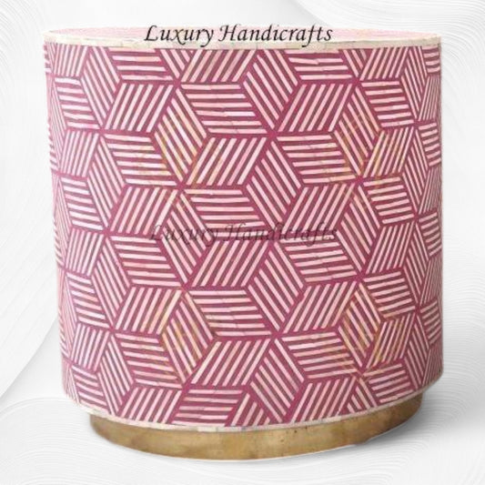 Optical Bone Inlay Round Side Table Wine