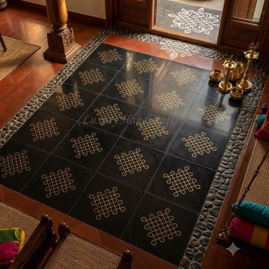 Cuddapah Marble Kolam Brass Inlay Floor Tile