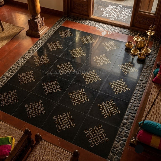 Cuddapah Marble Kolam Brass Inlay Floor Tile