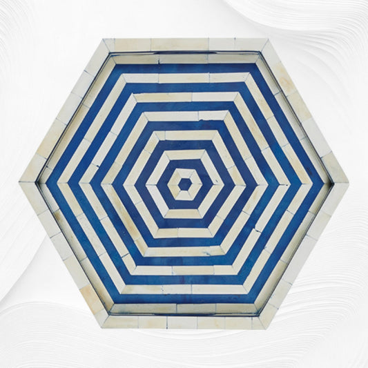 Dark Blue Bone Inlay Tray Hexagon | Blue Bone Inlay Tray