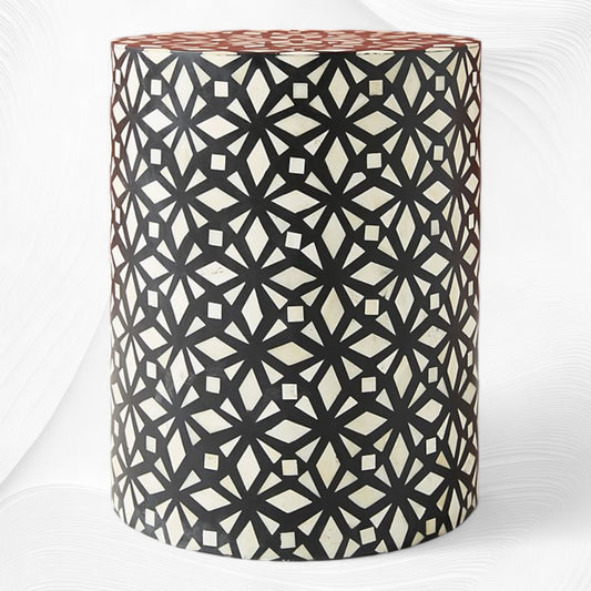 Diamond Bone Inlay Round End Table Black