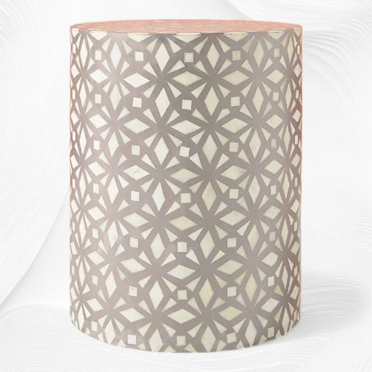 Diamond Bone Inlay Round End Table Mud Grey