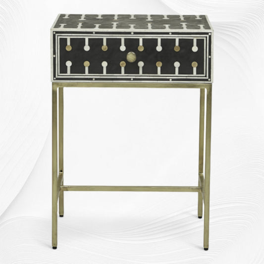 Dot Bone Inlay Nightstand 1 Drawer Black