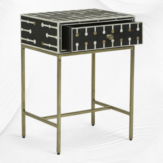 Dot Bone Inlay Nightstand 1 Drawer Black
