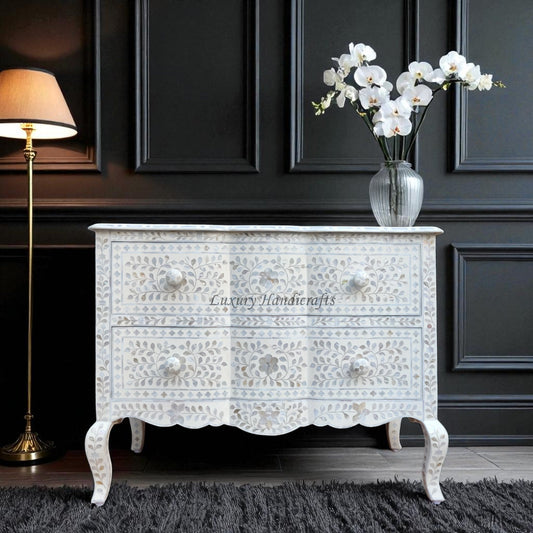Estelle Mother of Pearl Inlay Curved Dresser Ivory