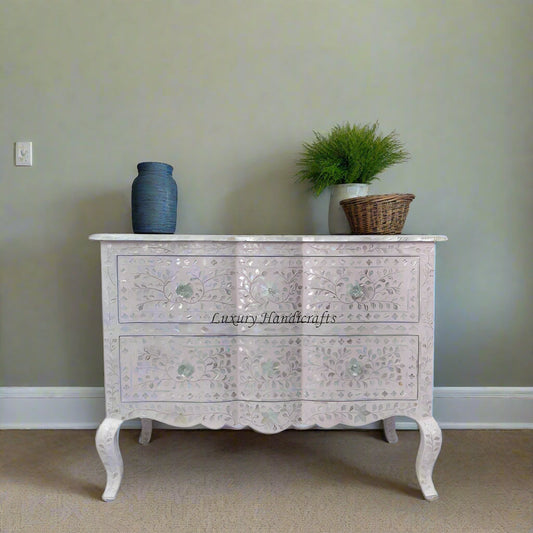 Estelle Mother of Pearl Inlay Curved Dresser Light Pink
