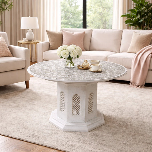White Marble Mother of Pearl Inlay Coffee Table Pietra Dura
