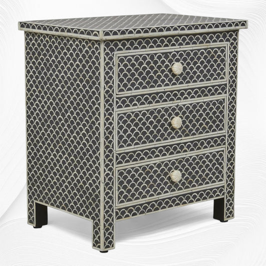 Bone Inlay Fishscale 3 Drawer Bedside Black