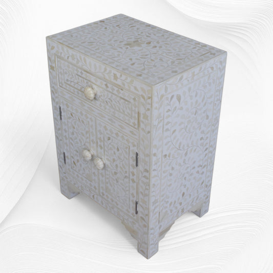 Floral Bone Inlay Bedside White
