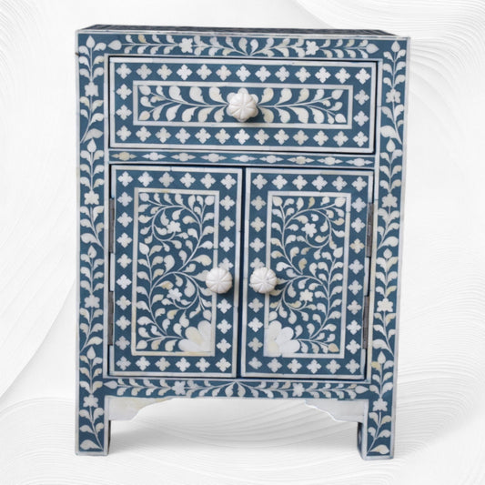 Floral Bone Inlay Bedside Teal Green