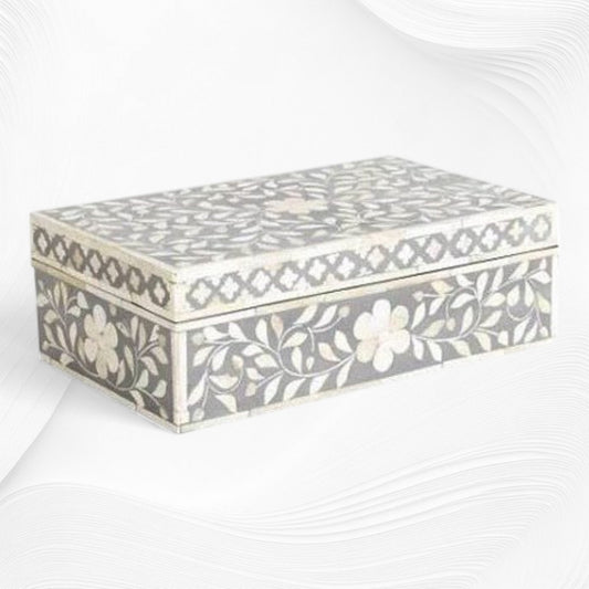 Floral Bone Inlay Box Grey