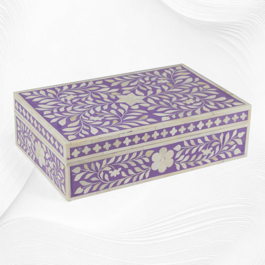 Floral Bone Inlay Box Purple