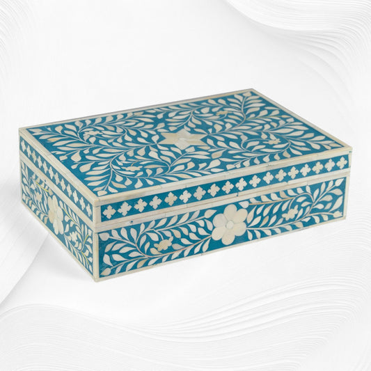 Floral Bone Inlay Box Turquoise