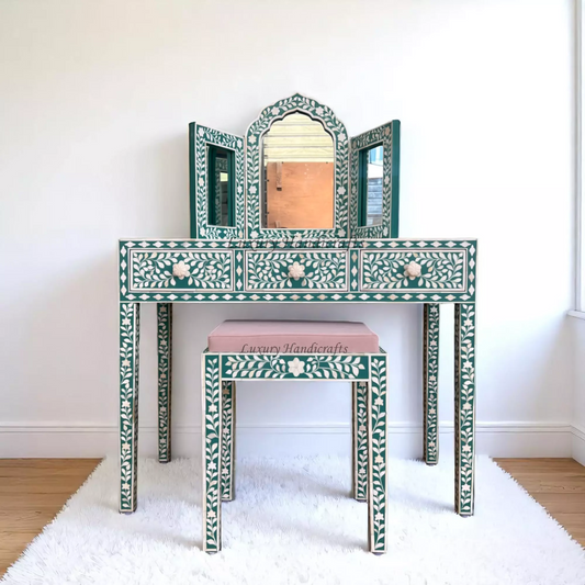 Floral Bone Inlay Vanity Combo Green