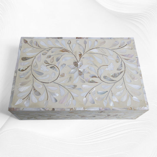 Floral Mother Of Pearl Inlay Box Ivory