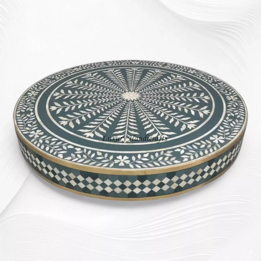 Floral Vines Bone Inlay Round Coffee Table Green