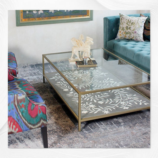Flower Bone Inlay Coffee Table Grey
