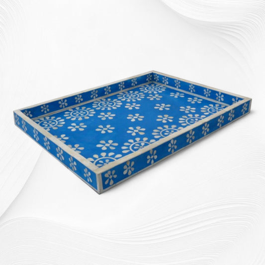 Flower Bone Inlay Tray Blue