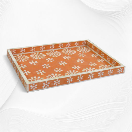 Flower Bone Inlay Tray Orange
