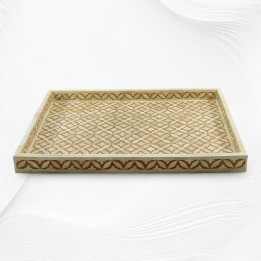Geometric Bone Inlay Tray Mustard