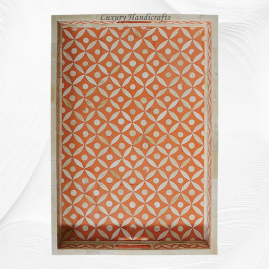 Geometric Bone Inlay Tray Orange | Inlaid Tray
