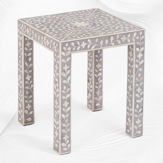 Grey Bone Inlay Floral Side Table