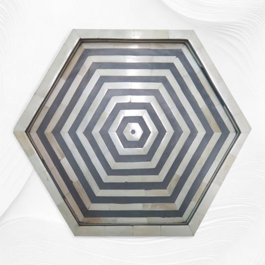 Grey Bone Inlay Tray Hexagon | Bone Shaped Serving Tray