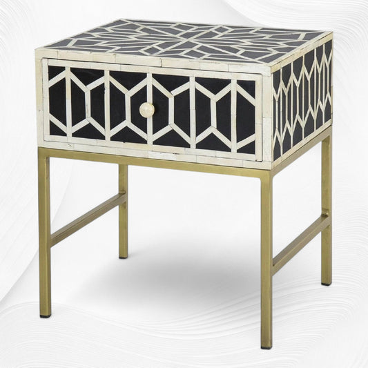 Hope Bone Inlay Bedside Black 1 Drawer | Bone Inlay Nightstand