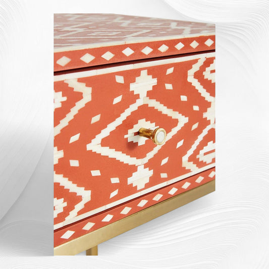 Ikat Bone Inlay Bedside 1 Drawer Orange