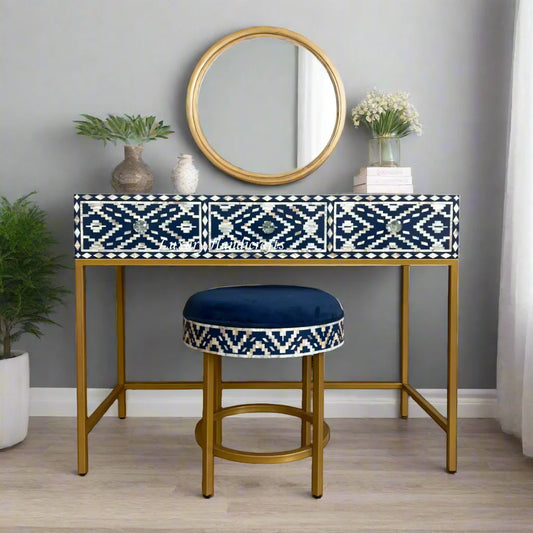Ikat Mother of Pearl Inlay Inlay Vanity Set Blue