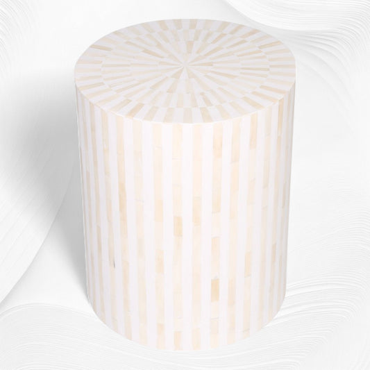 Illusion Bone Inlay Stripe Side Table White