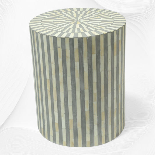 Illusion Bone Inlay Stripe Side Table Grey