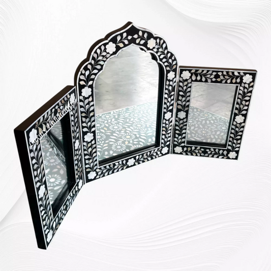 Isabelle MOP Inlay Floral Triple Mirror Black