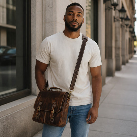 Jack 16" Leather Briefcase Laptop Messenger Bag Brown